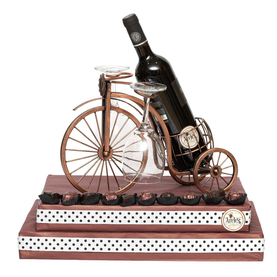 Barkan Israeli wine gift arrangement with wine glasses and chocolates. Gift for bar mitzvah.