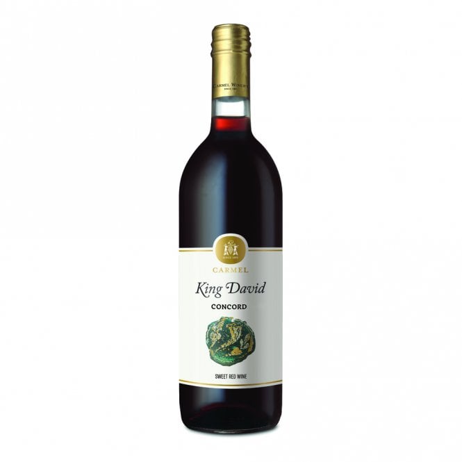Kosher wine bottle of King David Concord sweet red wine from Carmel Winery