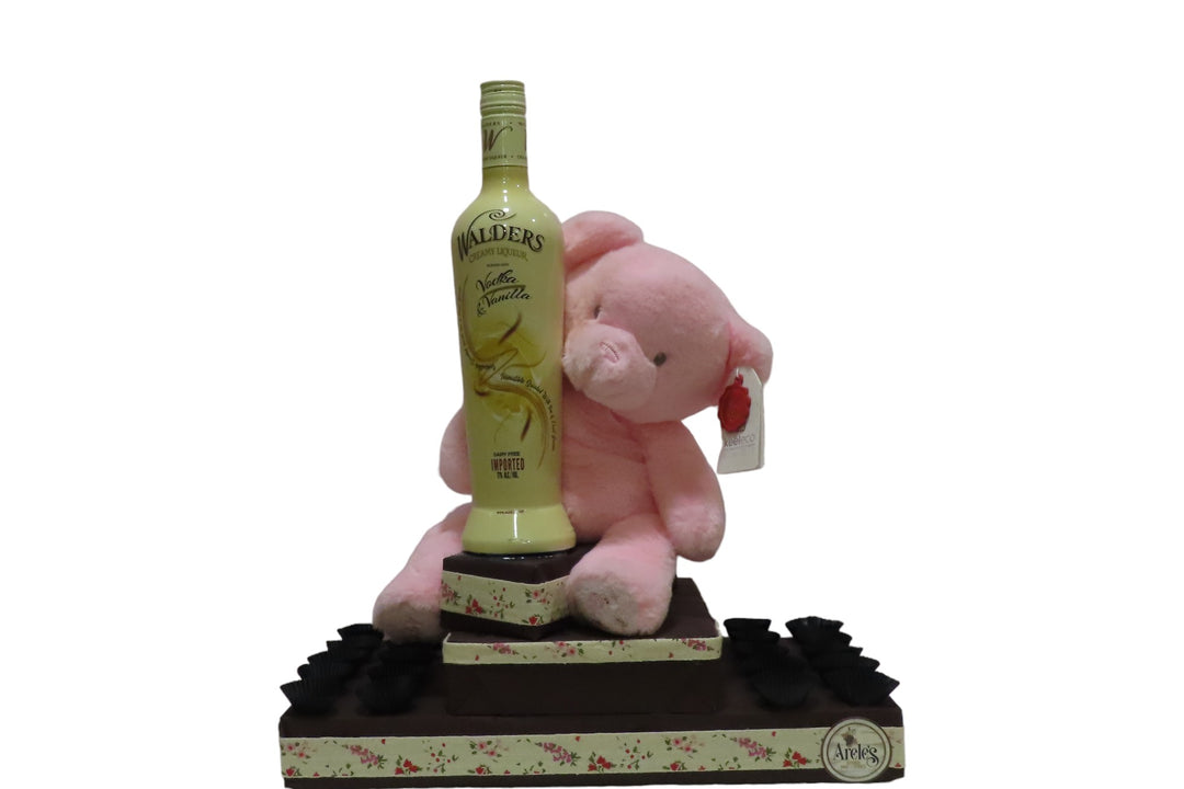 Baby girl arrangement. Kosher liqueur arrangement gift.