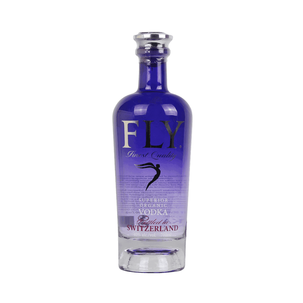 A bottle of Fly finest quality superior organic vodka - kosher vodka bottled in Switzerland.