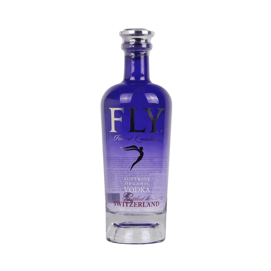 A bottle of Fly finest quality superior organic vodka - kosher vodka bottled in Switzerland.