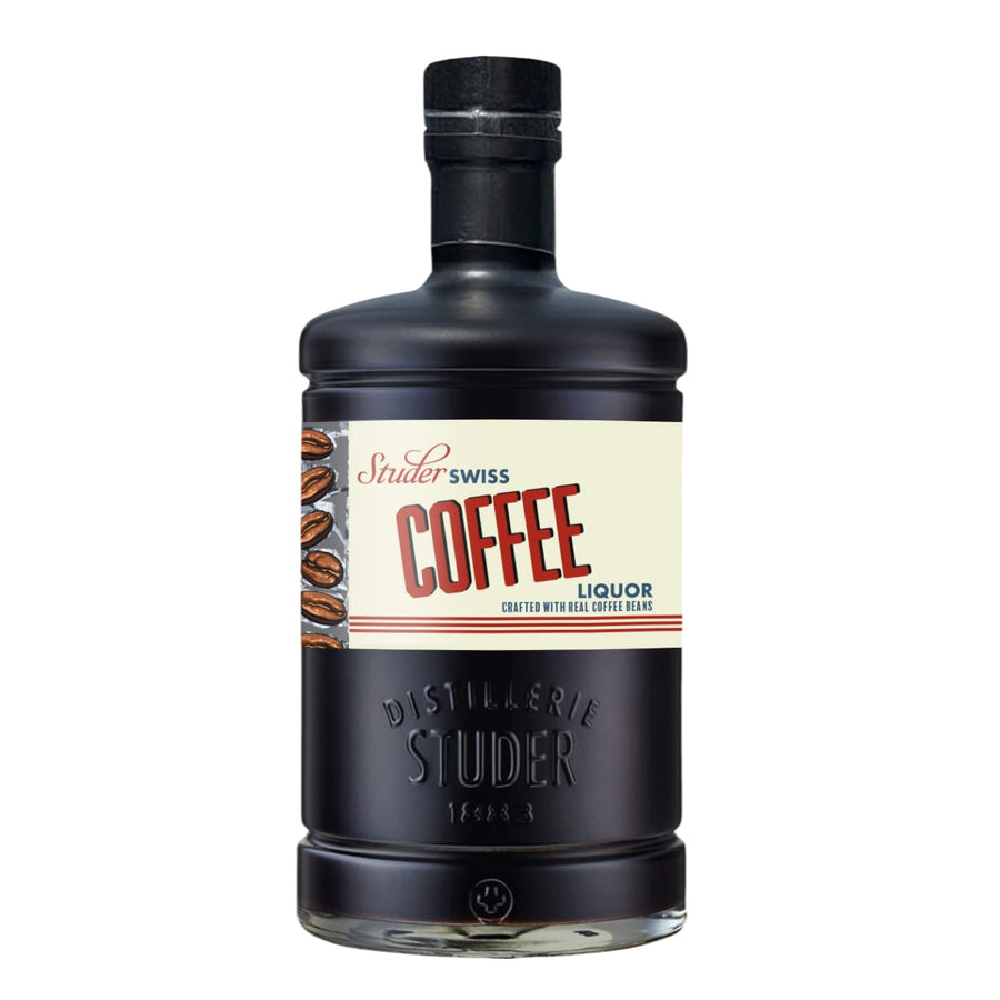 Bottle of Studer Swiss coffee liquor crafted with real coffee beans - kosher spirit.