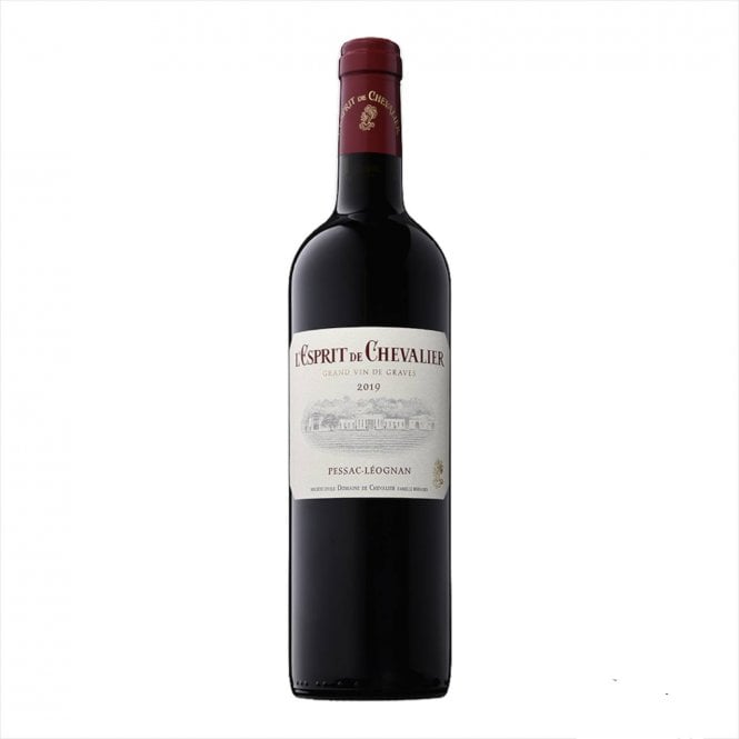Bottle of Esprit De Chevalier 2019, Bordeaux red kosher wine known for elegance and balanced tannins, from Domaine de Chevalier - a great kosher wine gift choice.