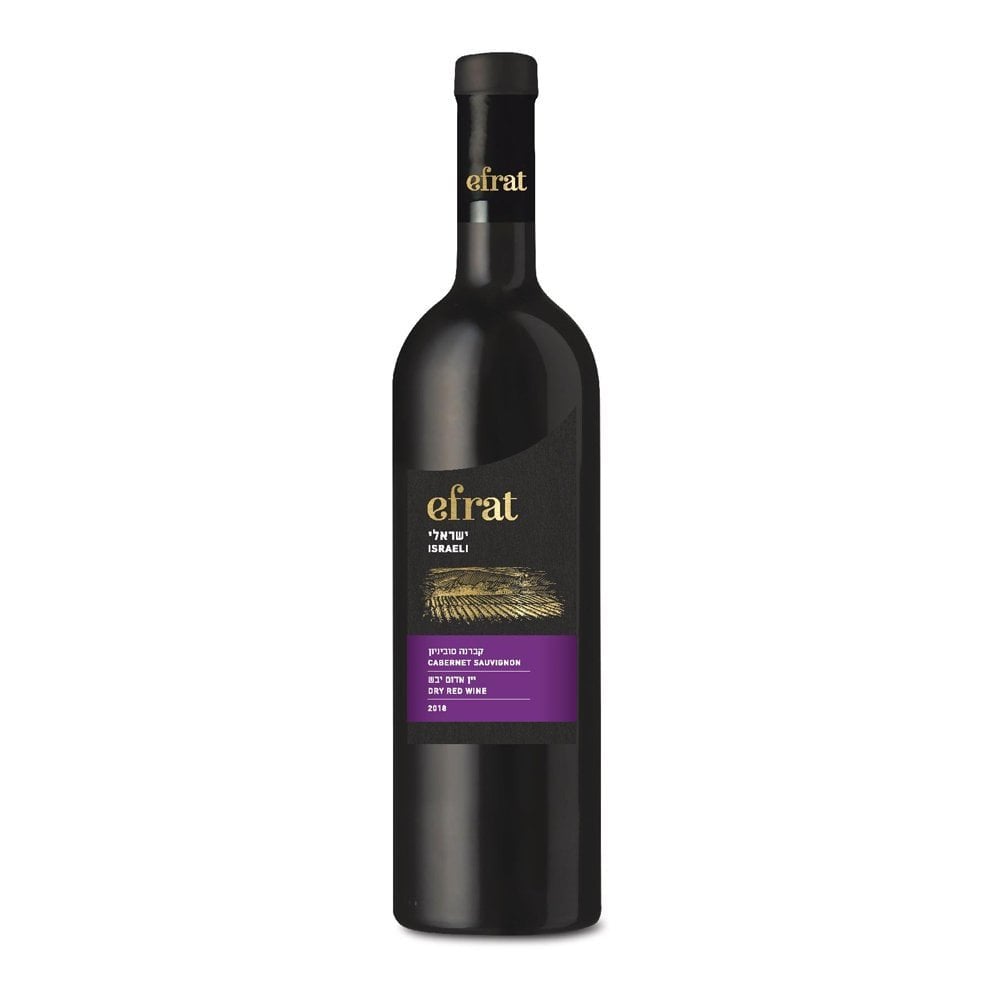 Image of Efrat Israeli Cabernet Sauvignon bottle, showcasing this kosher wines deep red hue and fruity aroma profile.