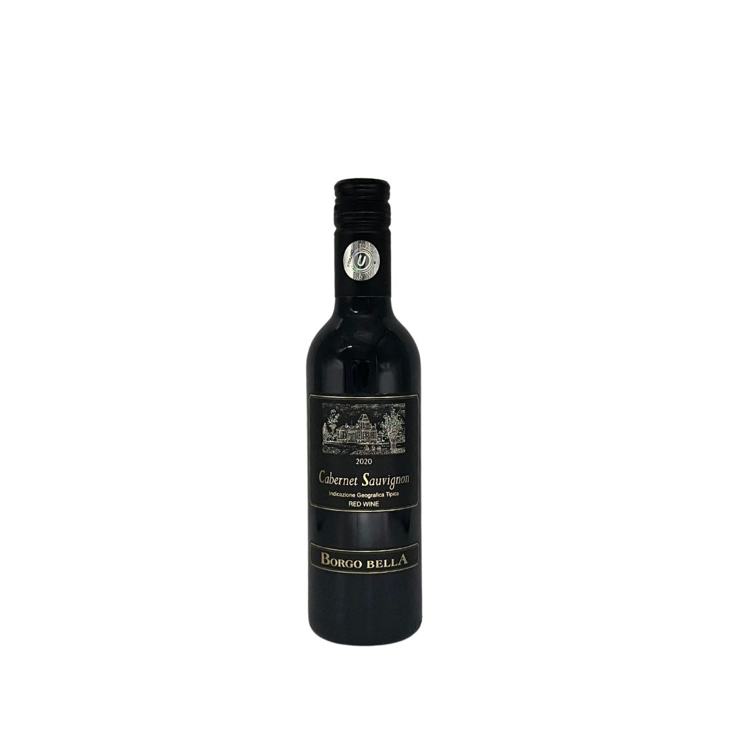 Black bottle of Borgo Bella Cabernet Sauvignon – Half Bottle (375 ml) - a red kosher Cabernet Sauvignon wine.