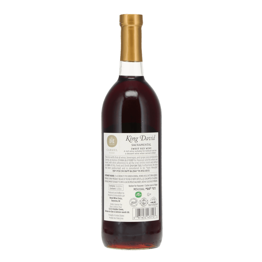 Back of Carmel winery king David Sacramental wine. 