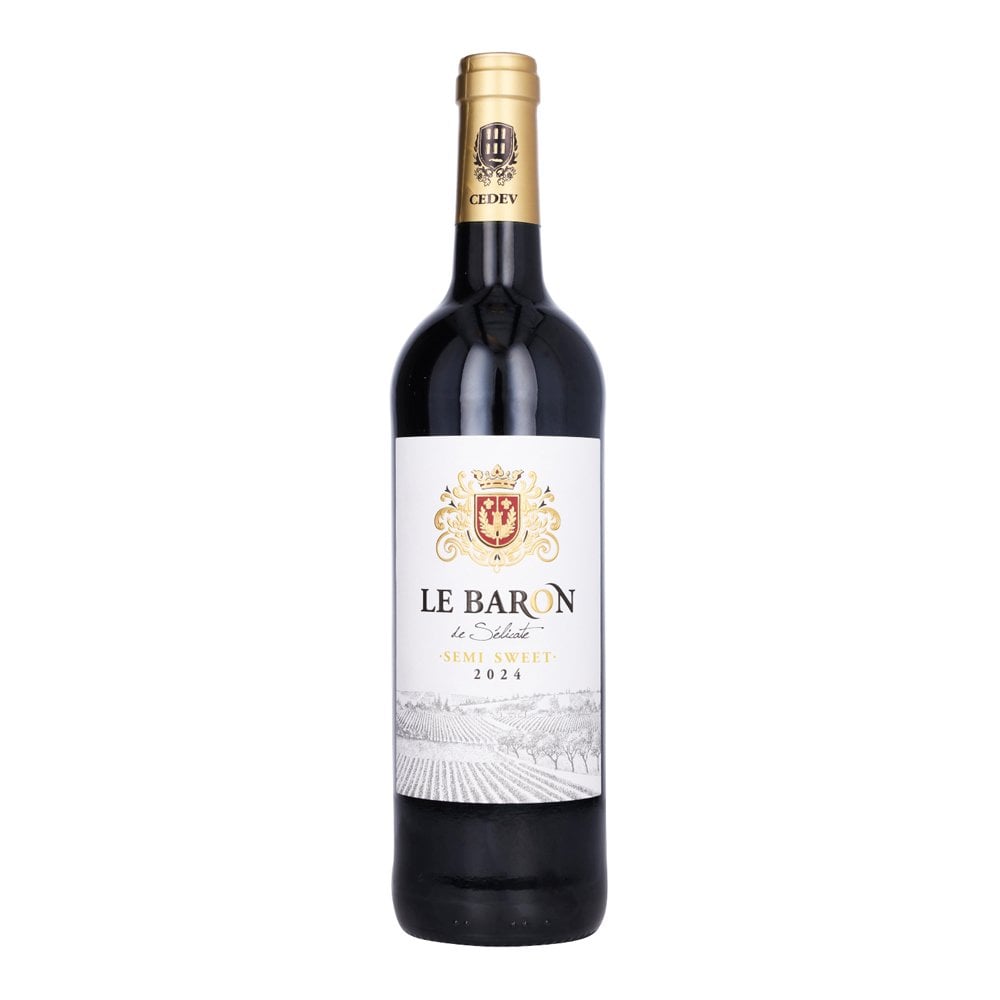 Bottle of Chateau Le Baron a semi sweet kosher red wine