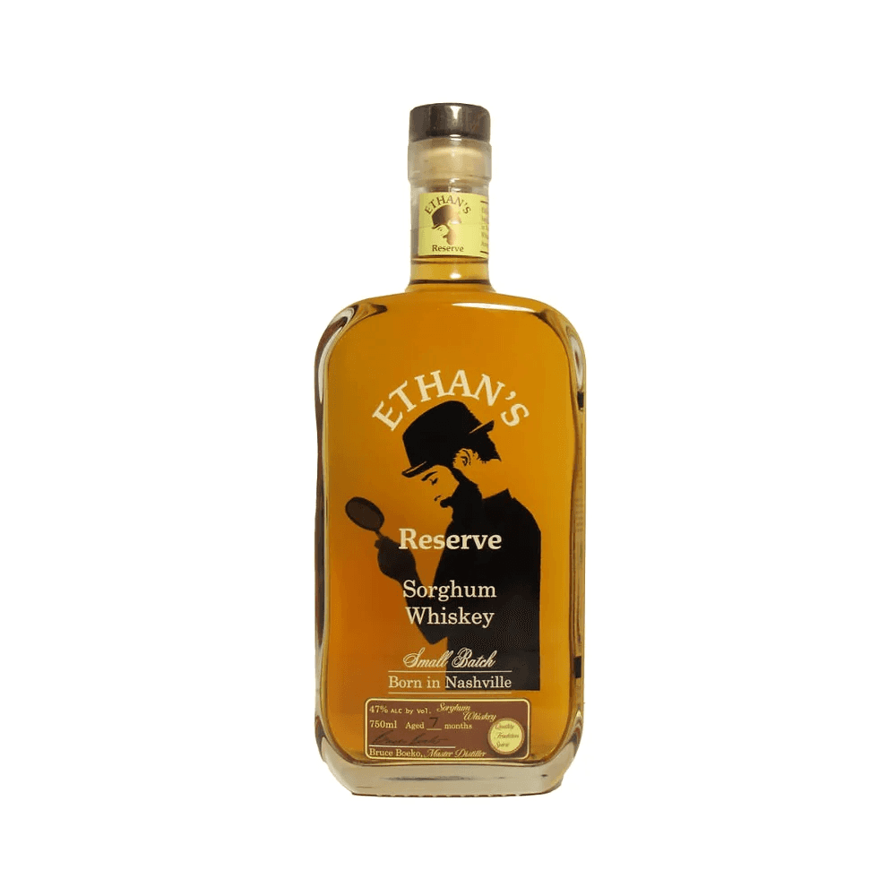 Bottle of Ethan’s  reserve Sorghum Whiskey -  Kosher for Passover whisky perfect for gifting or savoring. 