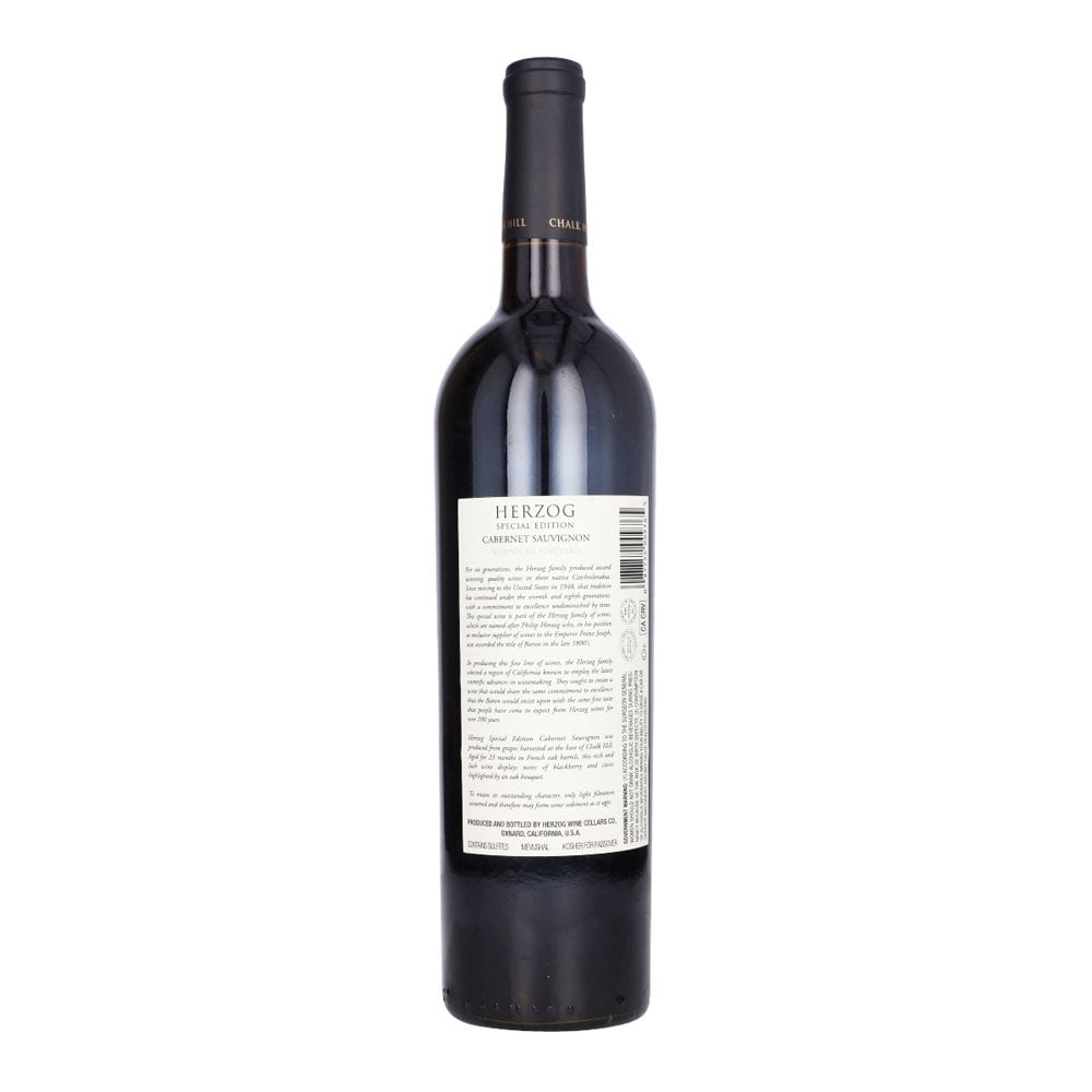 Back of a bottle of Herzog special edition chalk hill - cabernet sauvignon 