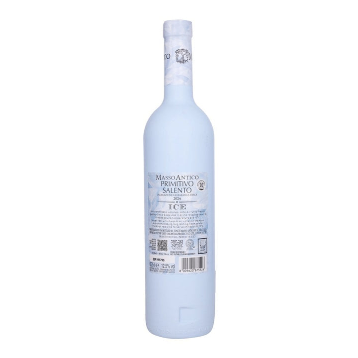 Back of Masso Antico Primitivo Ice bottle, kosher wine from 2024