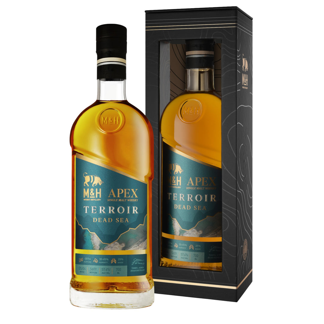 Bottle of milk & honey Terroir Dead Sea apex single malt whiskey, Israeli kosher whisky. 