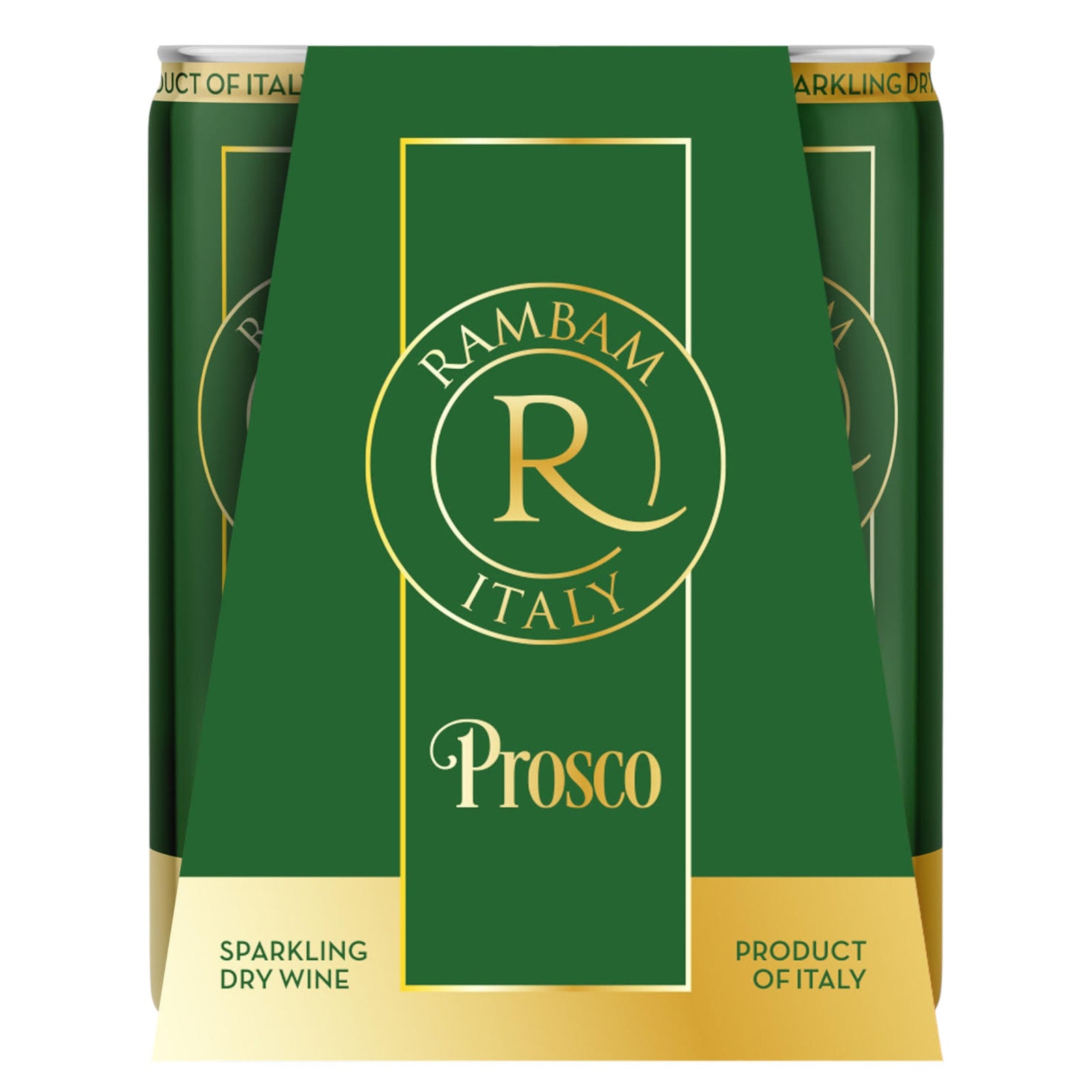 Pack of 4 of Rambam Italy kosher Prosecco sparkling dry wine cans. 