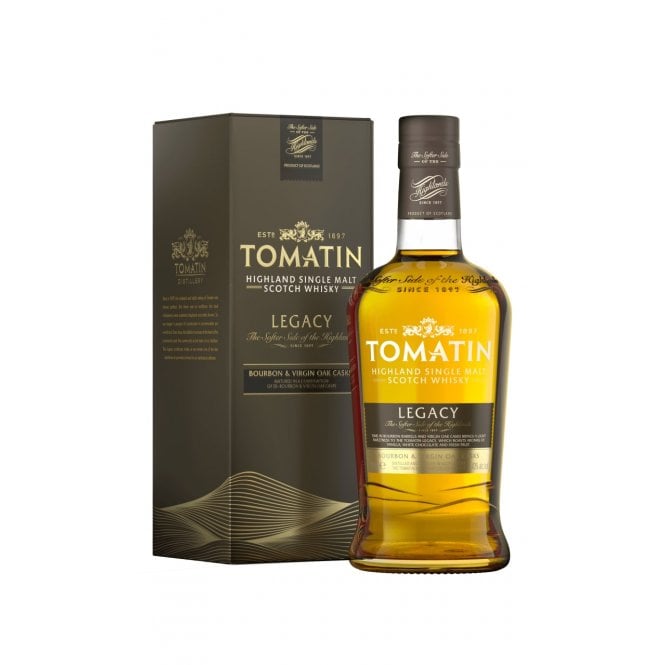 Bottle of Tomatin legacy, highland single malt scotch whisky. 