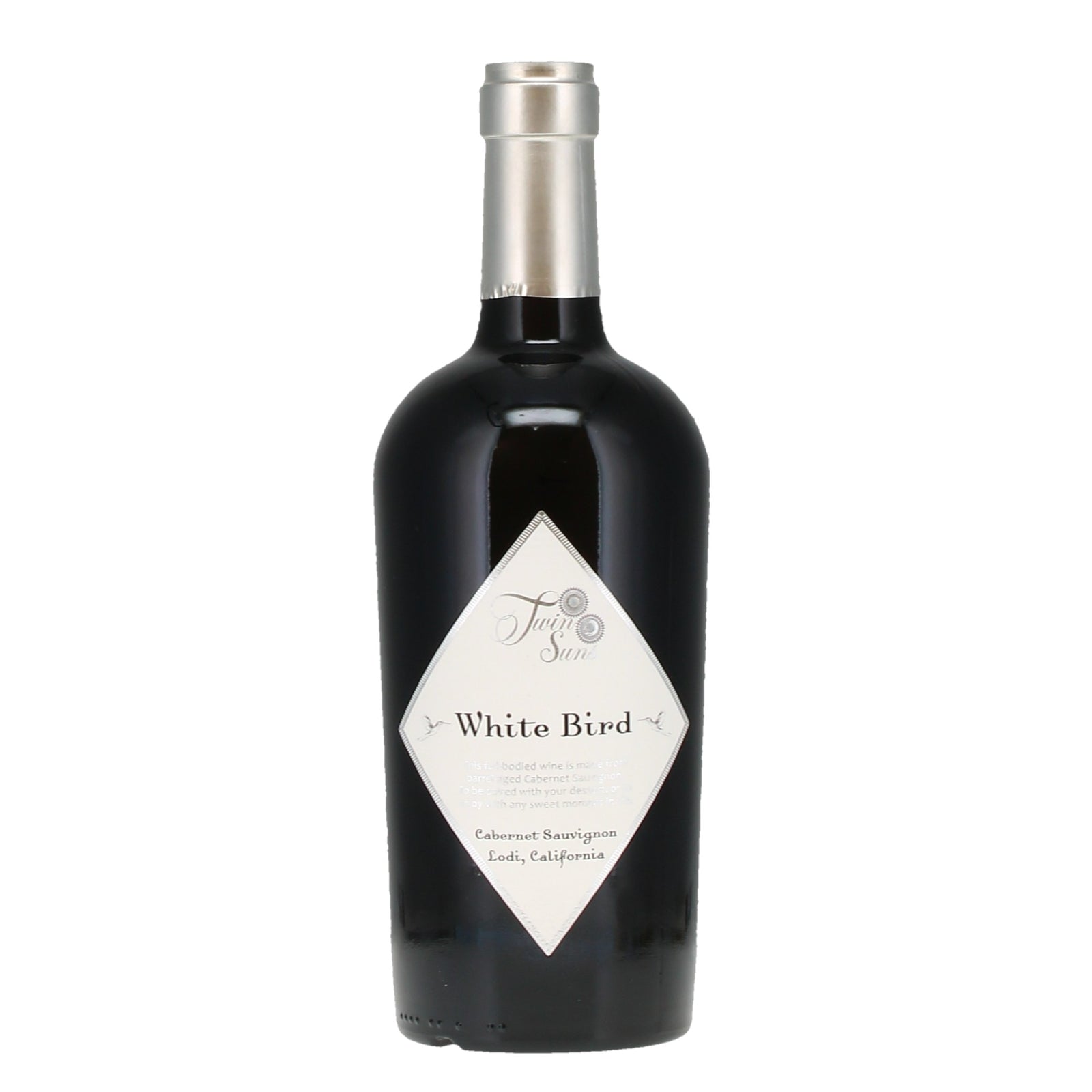 Bottle of Twin Suns white bird Cabernet Sauvignon Lodi, California - kosher wine. 