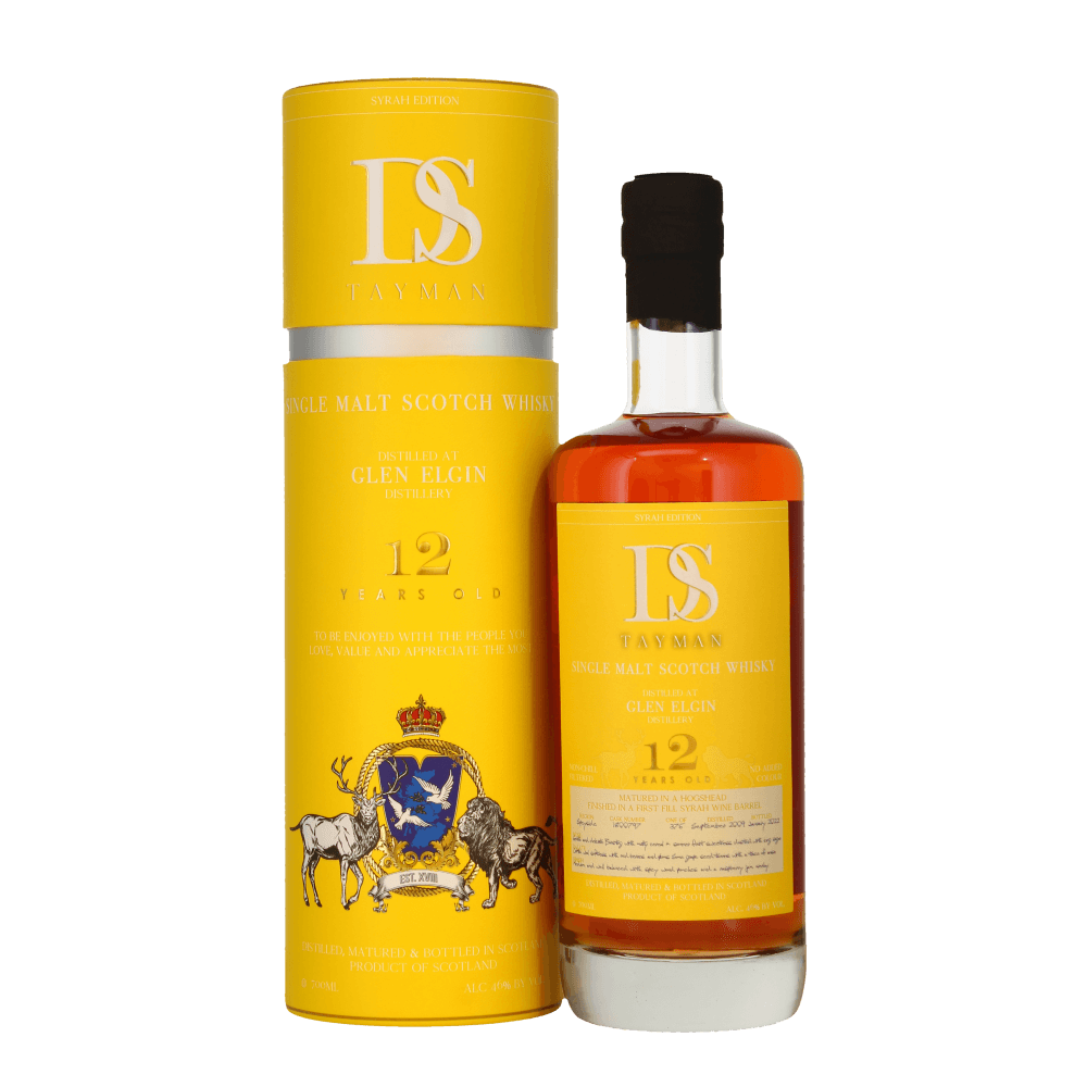 mage of DS Tayman Glen Elgin Tulip Edition - 12 Year Old whisky bottle, showcasing its elegant design and rich, sweet, and spicy flavour profile. Kosher whisky. 