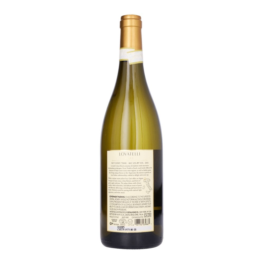 Lovatelli kosher wine bottle with gold foil cap and visible label 